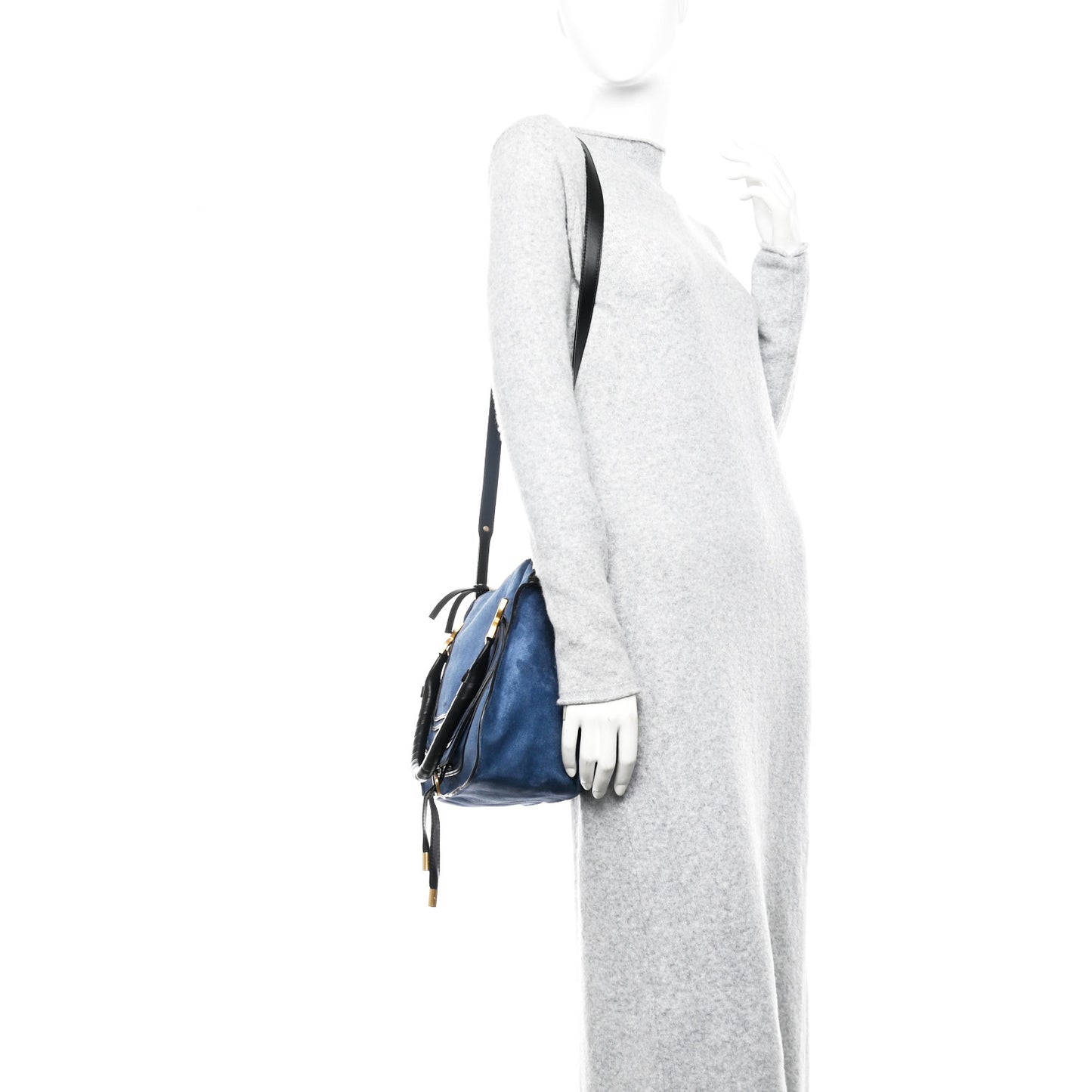 Suede Calfskin Braided Medium Marcie Double Carry Deep Denim