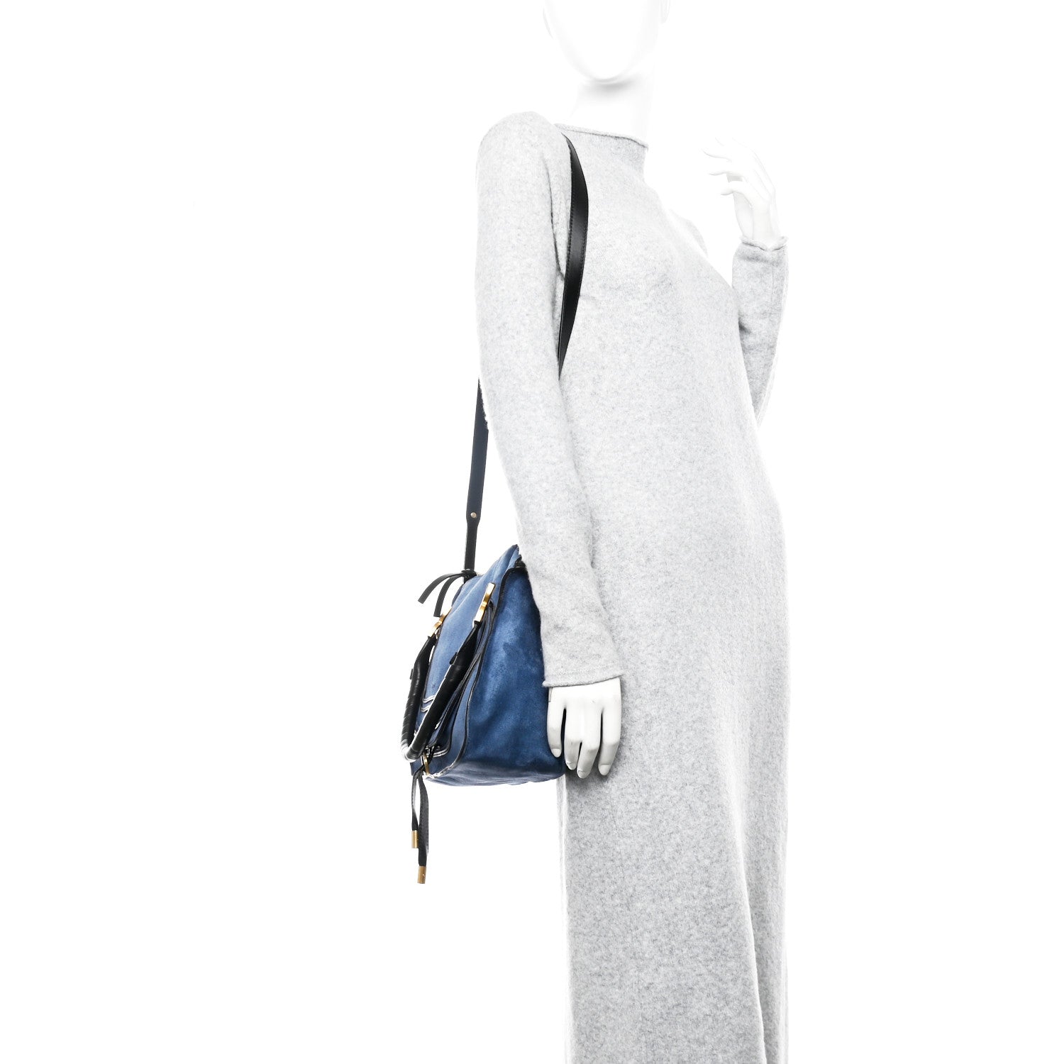 Chloe Suede Calfskin Braided Medium Marcie Double Carry Deep Denim 2 of 10