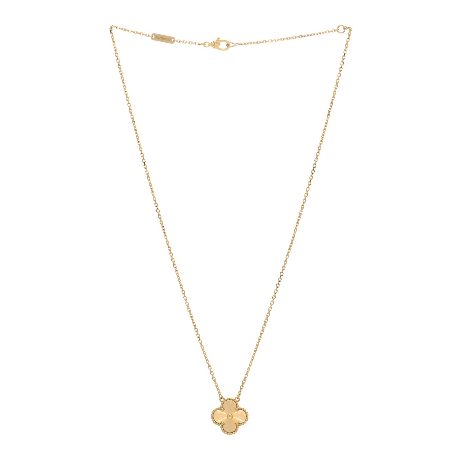 Van Cleef & Arpels 18K Yellow Gold Guilloche Vintage Alhambra Pendant Necklace 3 of 4
