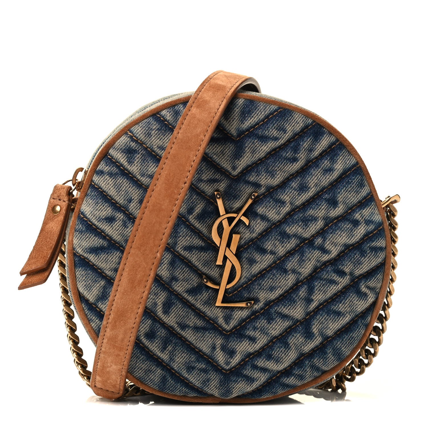 Saint Laurent Denim Quilted Monogram Round Crossbody Bag Rodeo Blue 1 of 4