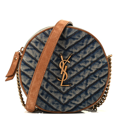 Saint Laurent Denim Quilted Monogram Round Crossbody Bag Rodeo Blue 1 of 4