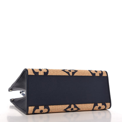 Louis Vuitton Raffia Calfskin Monogram Giant Onthego MM Blue 4 of 10