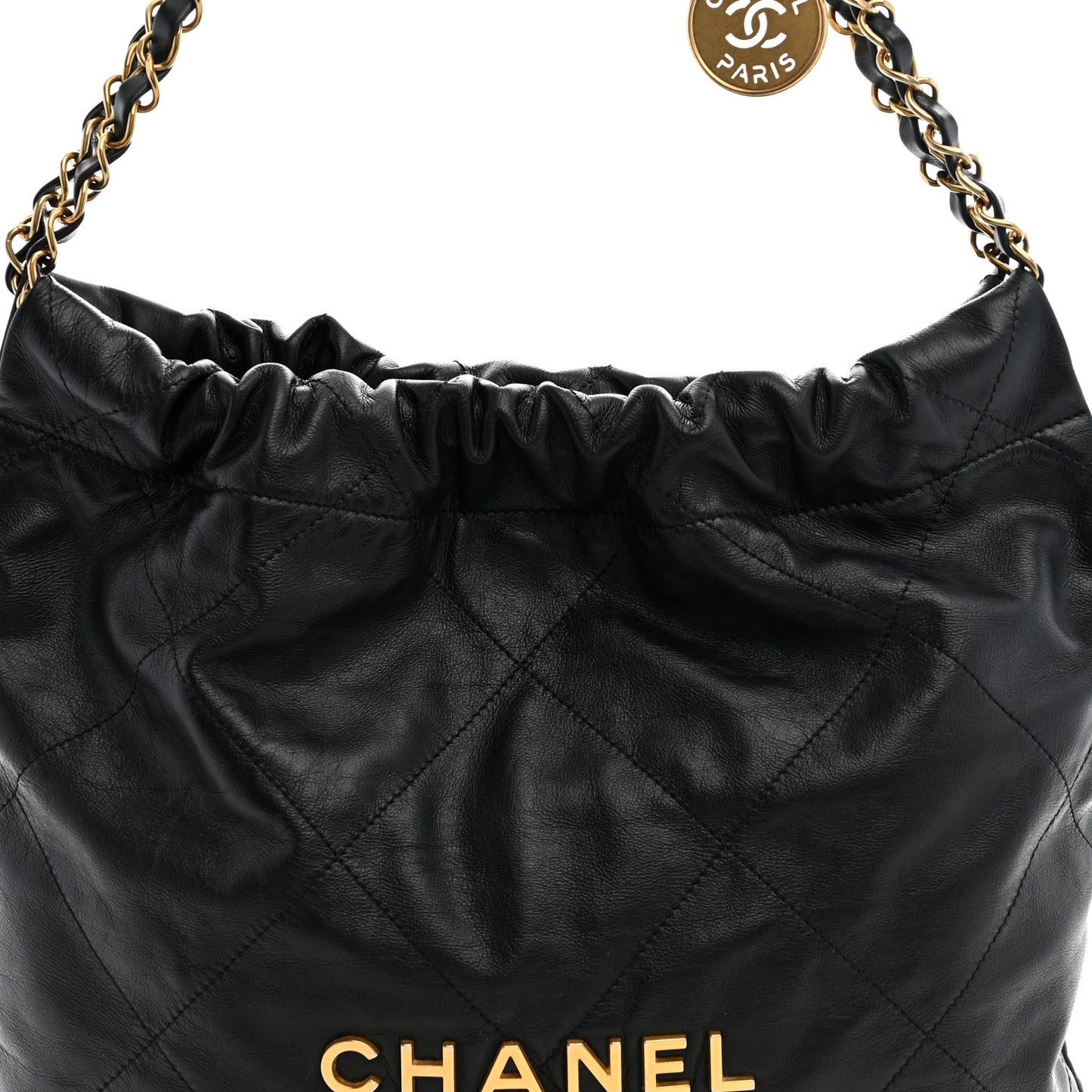 Shiny Calfskin Quilted Small Chanel 22 Black
