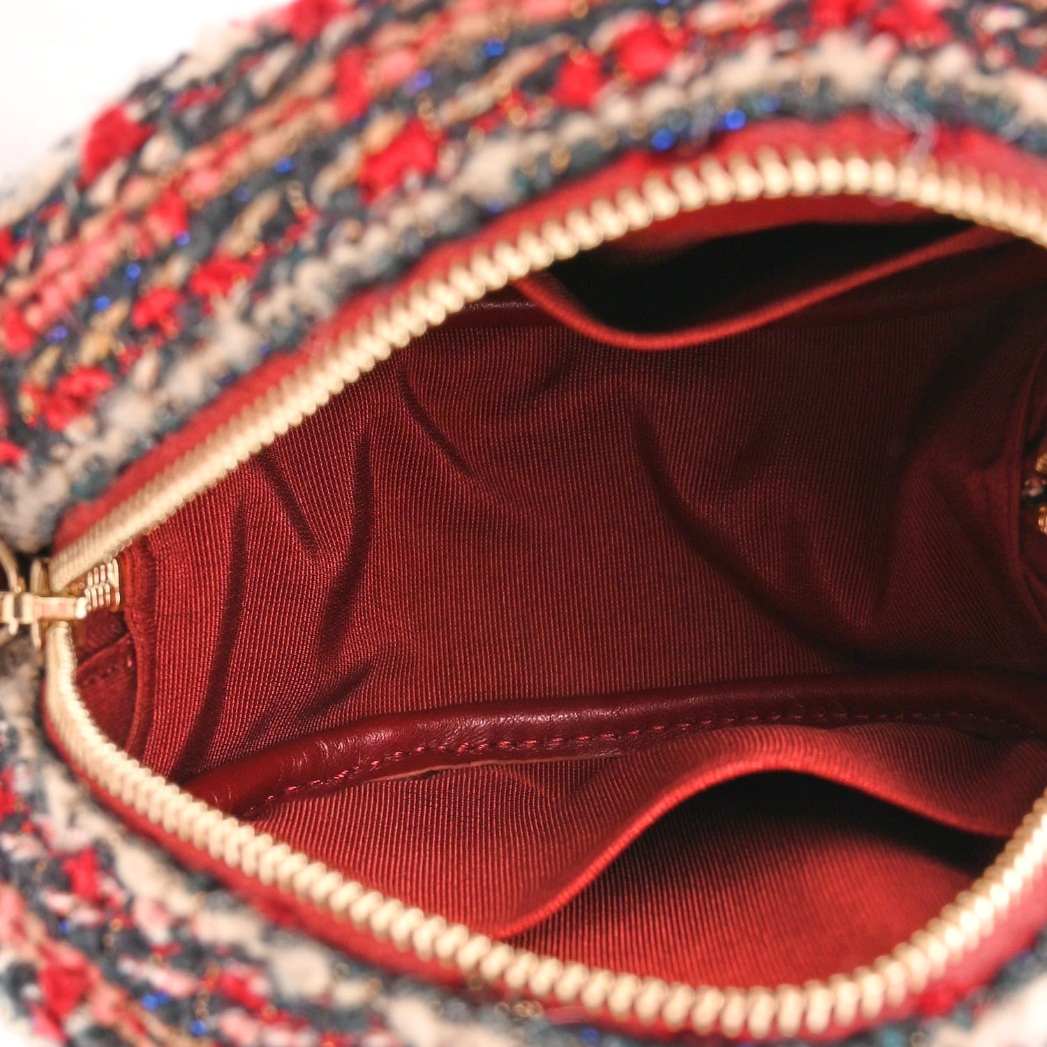 Chanel Tweed Quilted Round Clutch With Chain Red 5 of 10