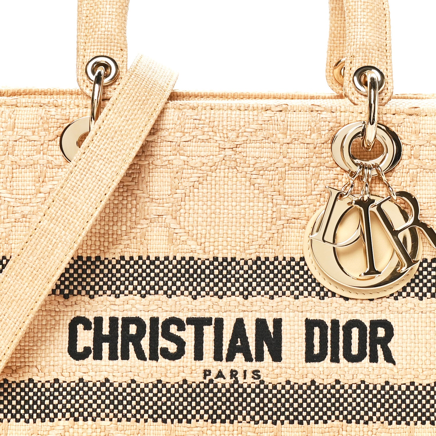 Christian Dior Raffia Woven Cannage Embroidered Medium Lady D-Lite Natural Black 7 of 9
