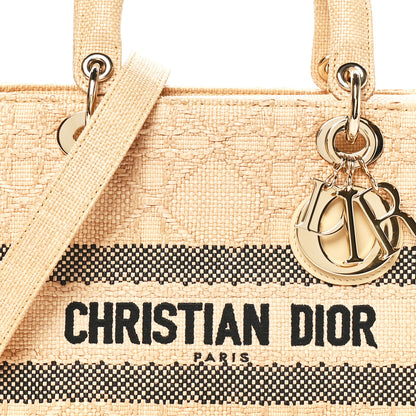 Christian Dior Raffia Woven Cannage Embroidered Medium Lady D-Lite Natural Black 7 of 9