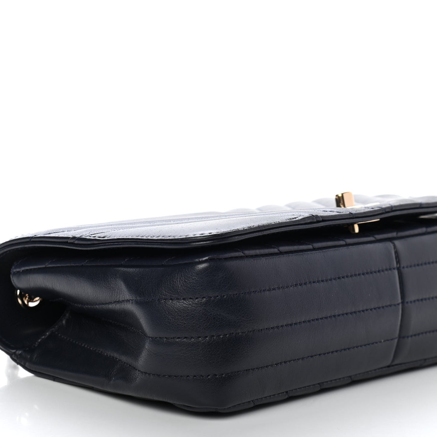 Calfskin Chevron Quilted Small Statement Flap Navy