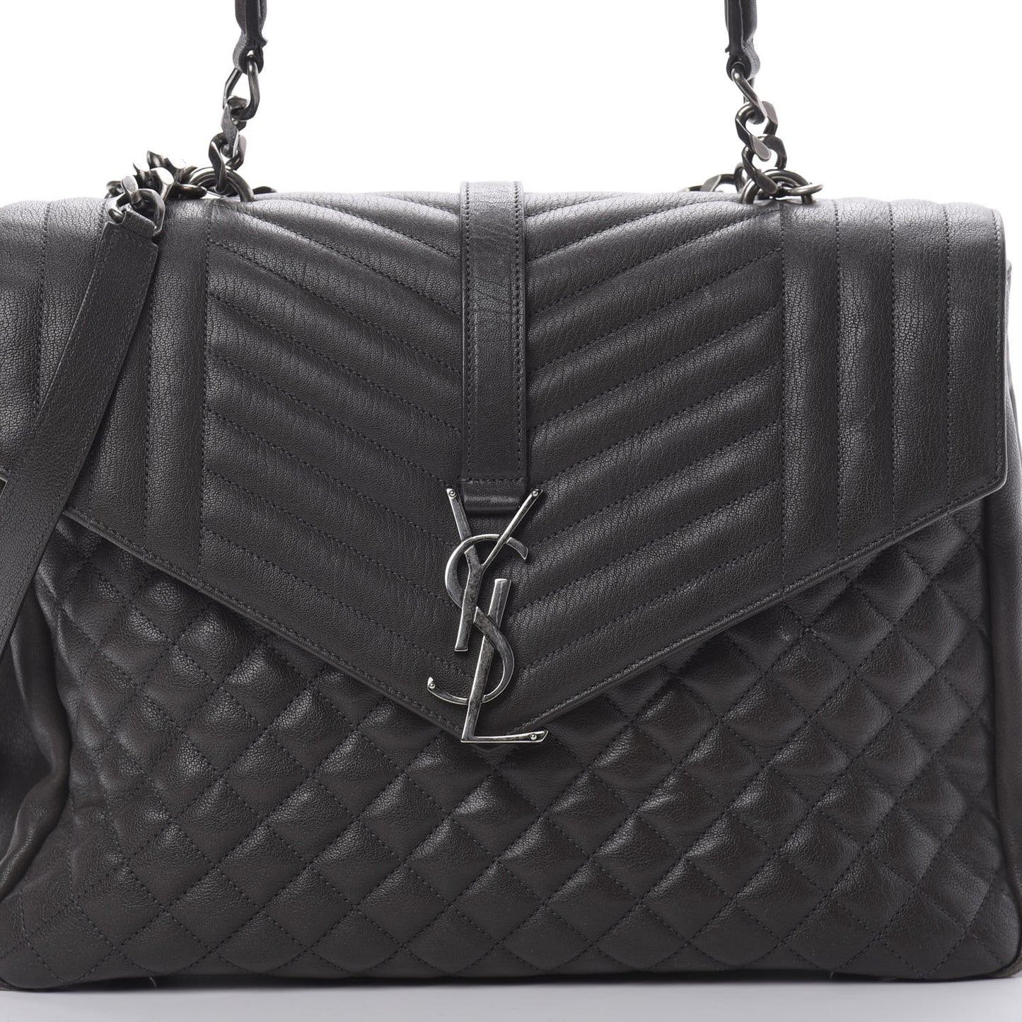 Sheepskin Tri-quilt Monogram Large College Satchel Asphalt