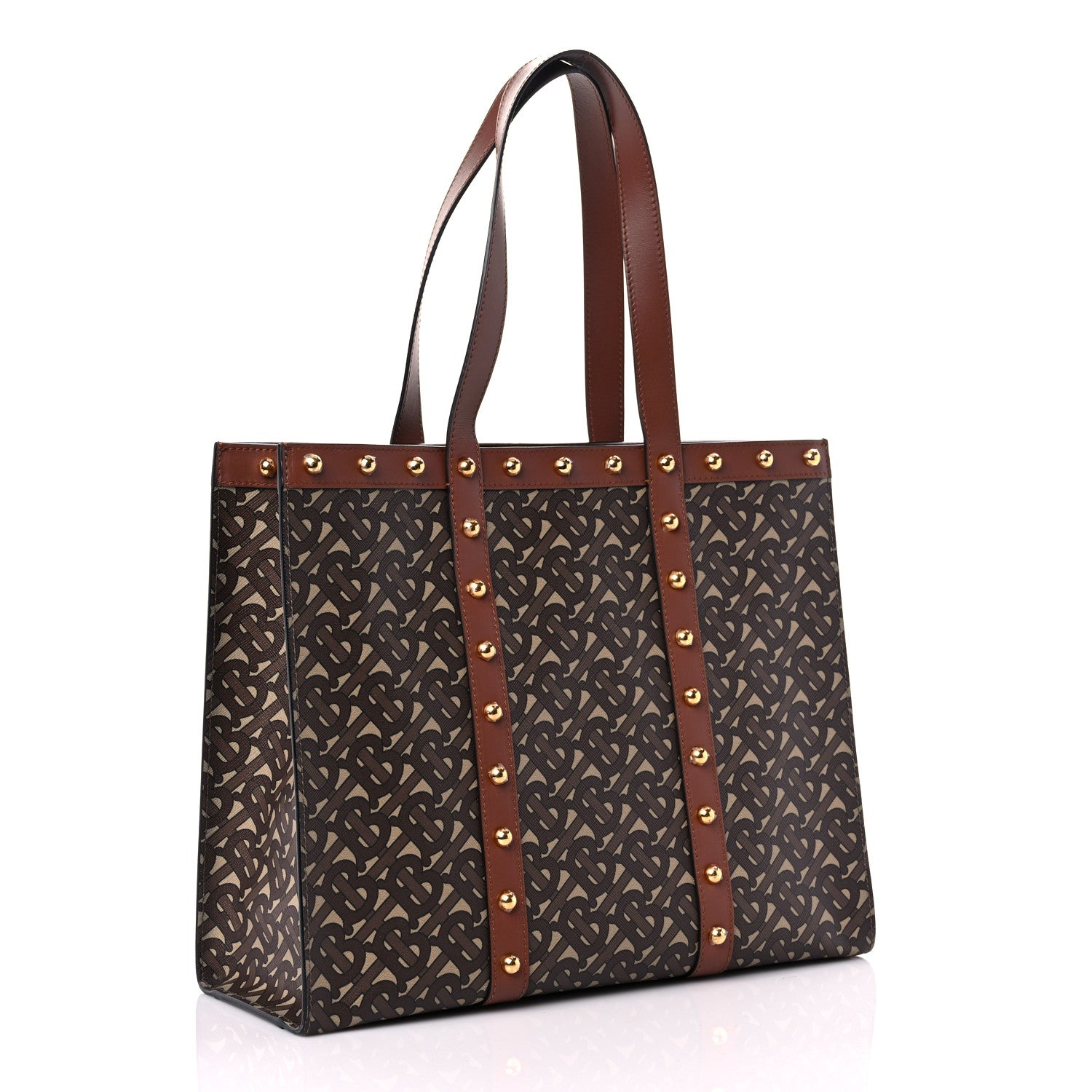 Burberry E-Canvas Monogram Studded Book Tote Bridle Brown 3 of 12