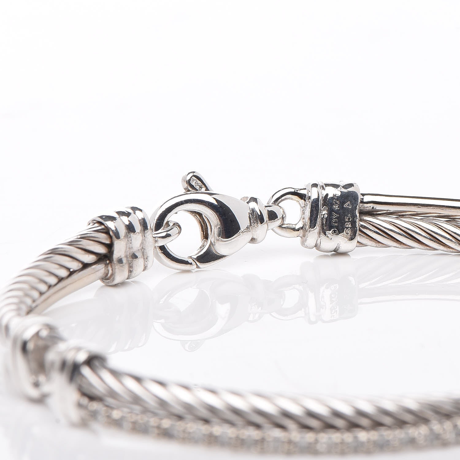 David Yurman Sterling Silver 14K White Gold Diamond 3mm Crossover Bracelet 4 of 5