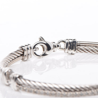 David Yurman Sterling Silver 14K White Gold Diamond 3mm Crossover Bracelet 4 of 5