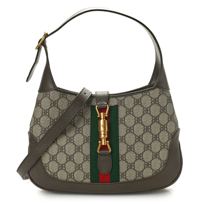 Gucci X BALENCIAGA BB Supreme Monogram Calfskin Web Small Jackie 1961 Hobo Beige Ebony 1 of 10