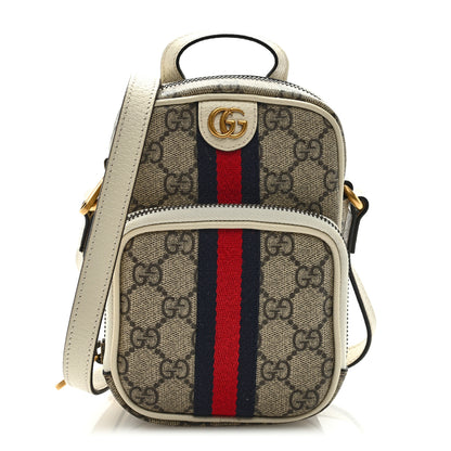 Gucci GG Supreme Monogram Web Mini Ophidia Double Zip Messenger Bag Beige Ebony Mystic White 1 of 8