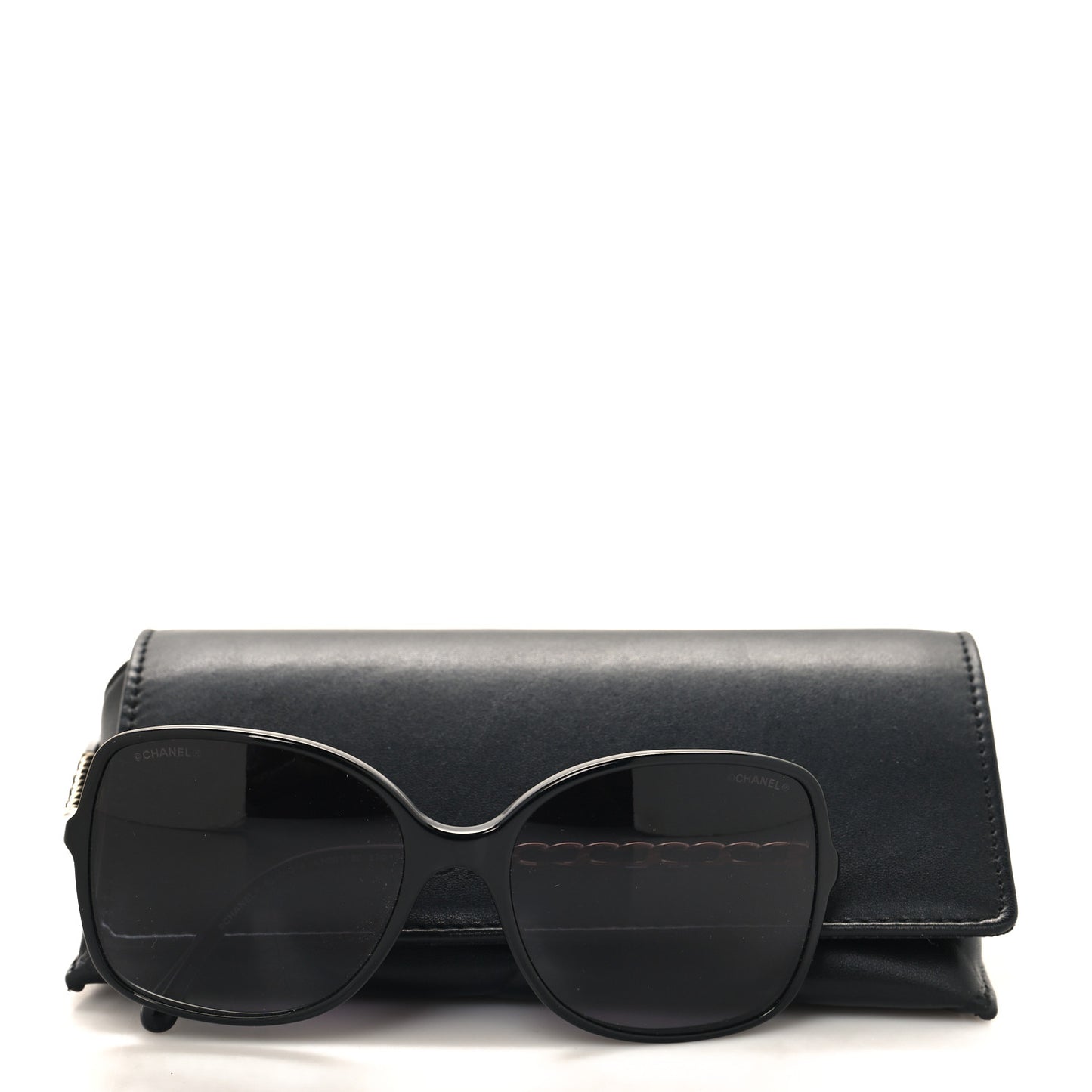 Acetate Metal Lambskin Square Chain Sunglasses 5210-Q-A Black