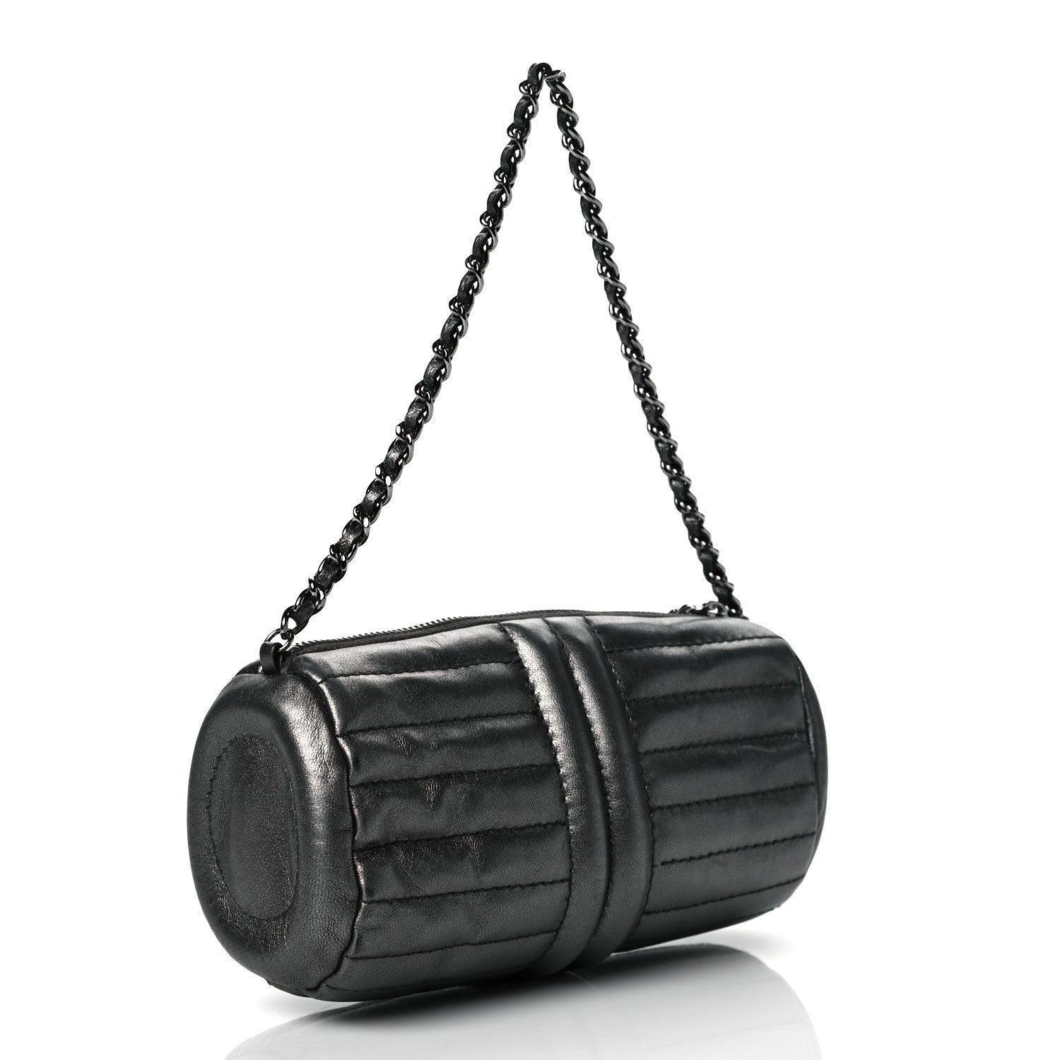 Chanel Metallic Lambskin Horizontal Quilt Pochette Dark Grey 3 of 10