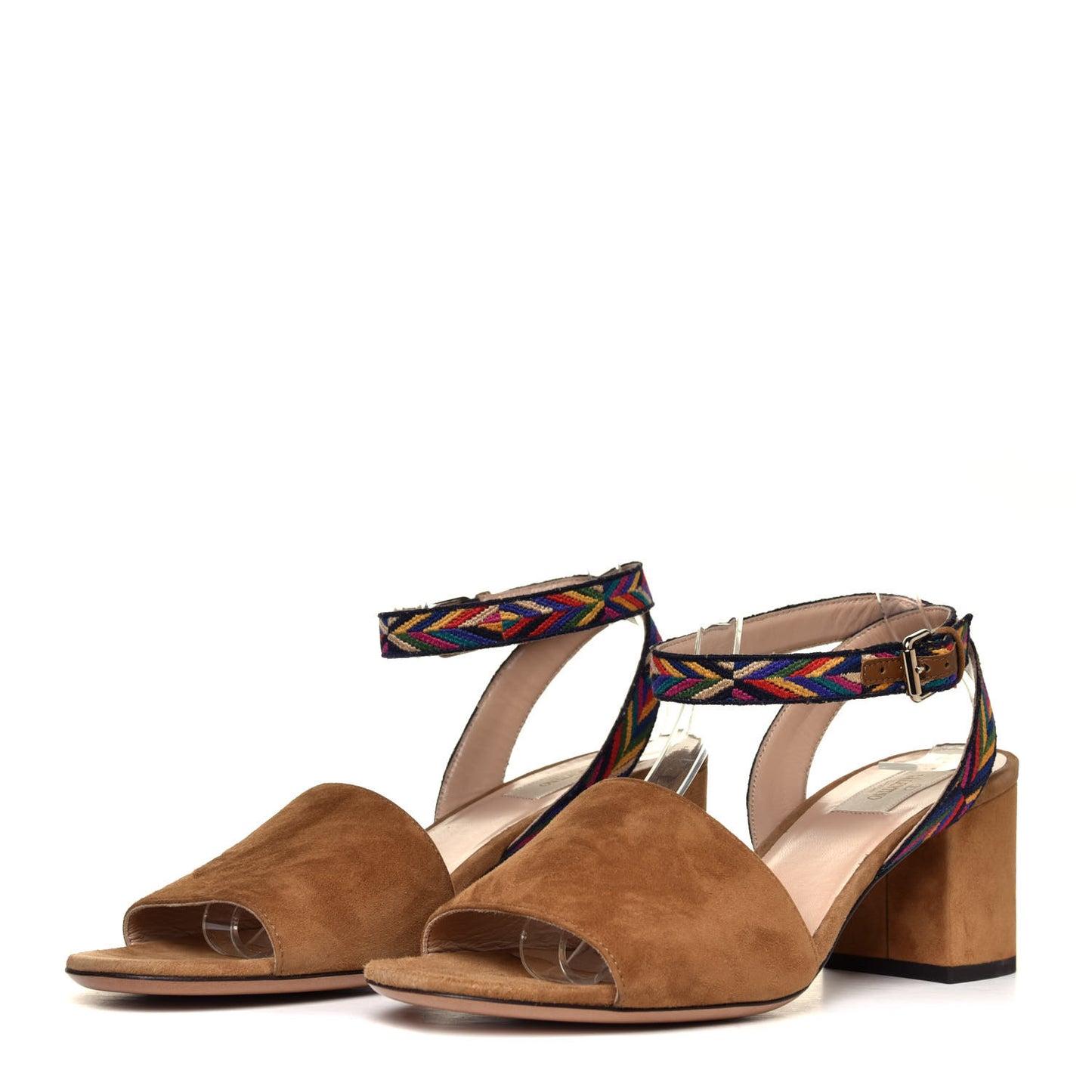 Suede Native Embroidered Strap Sandals 40 Beige