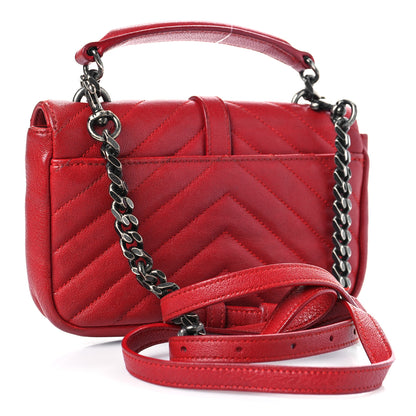 Saint Laurent Sheepskin Matelasse Chevron Monogram College Chain Wallet New Red 3 of 16