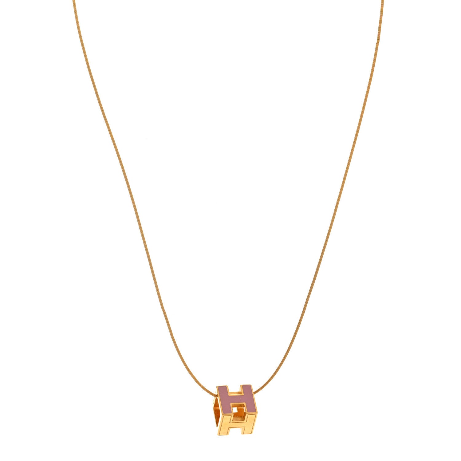 Hermes Gold Lacquered Cage d'H Pendant Necklace Rose Dragee 1 of 8