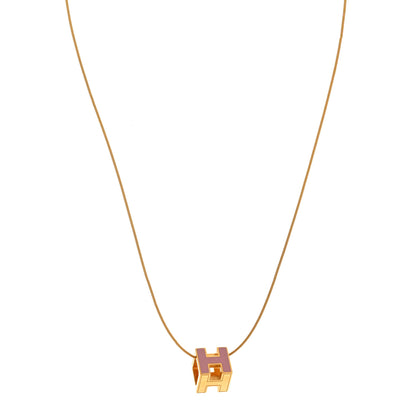 Hermes Gold Lacquered Cage d'H Pendant Necklace Rose Dragee 1 of 8
