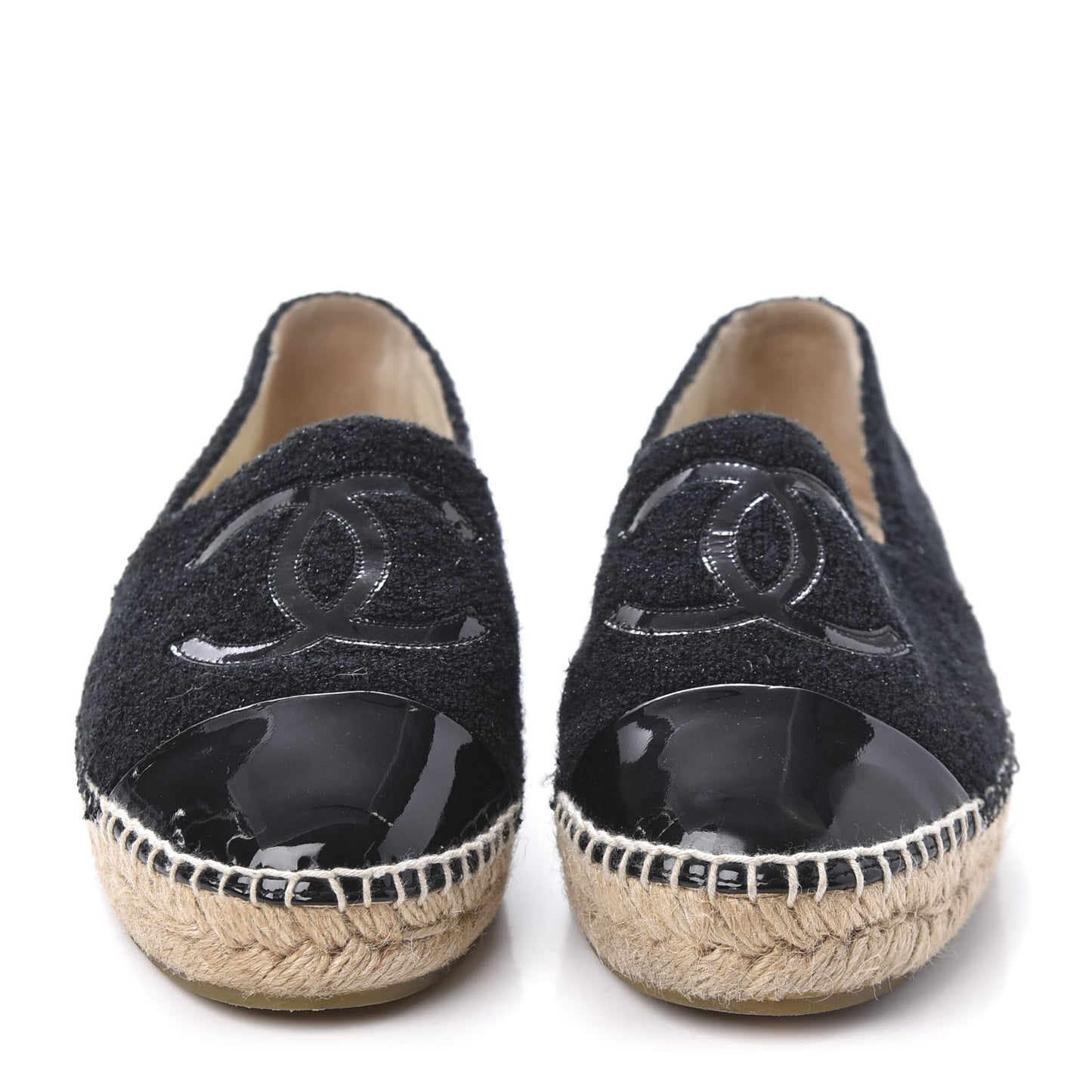 Fabric Patent Calfskin CC Espadrilles 36 Black