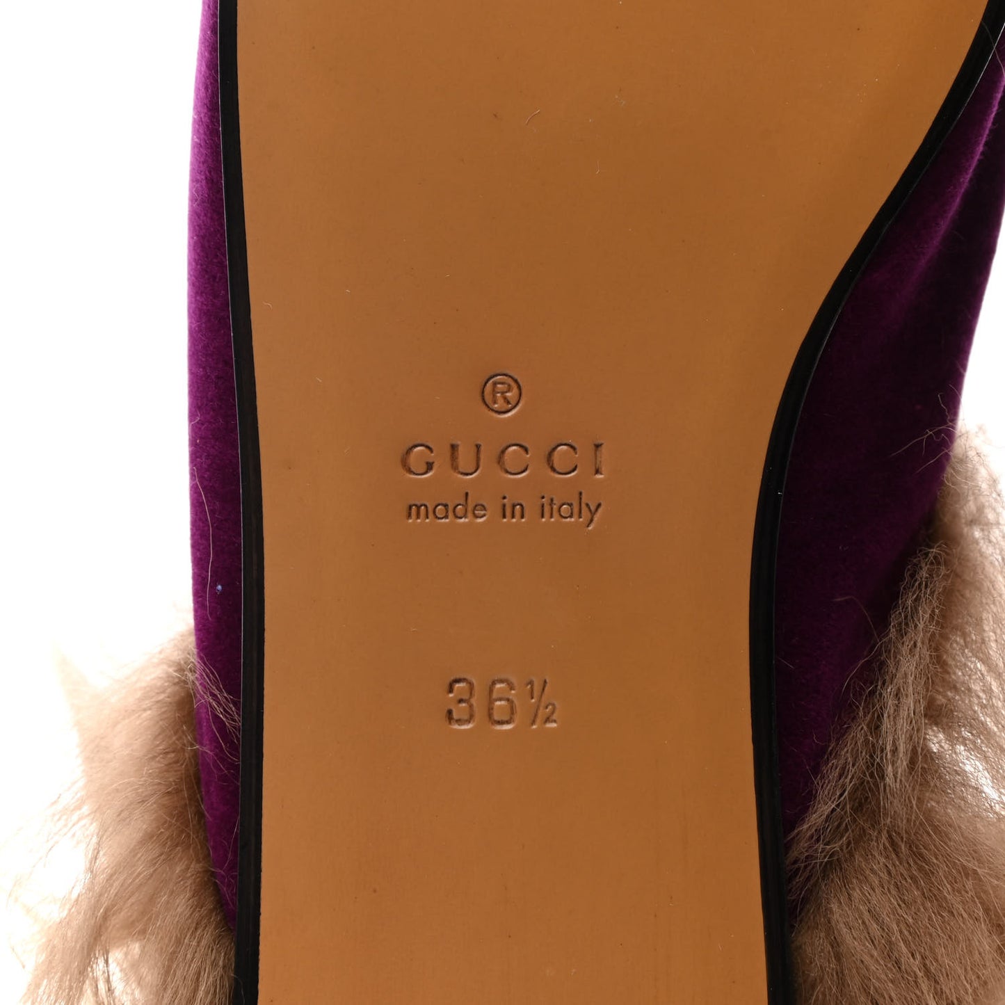 Velvet Fur Womens Princetown Slippers 36.5 Fucsia Violet Cyclamen Natural