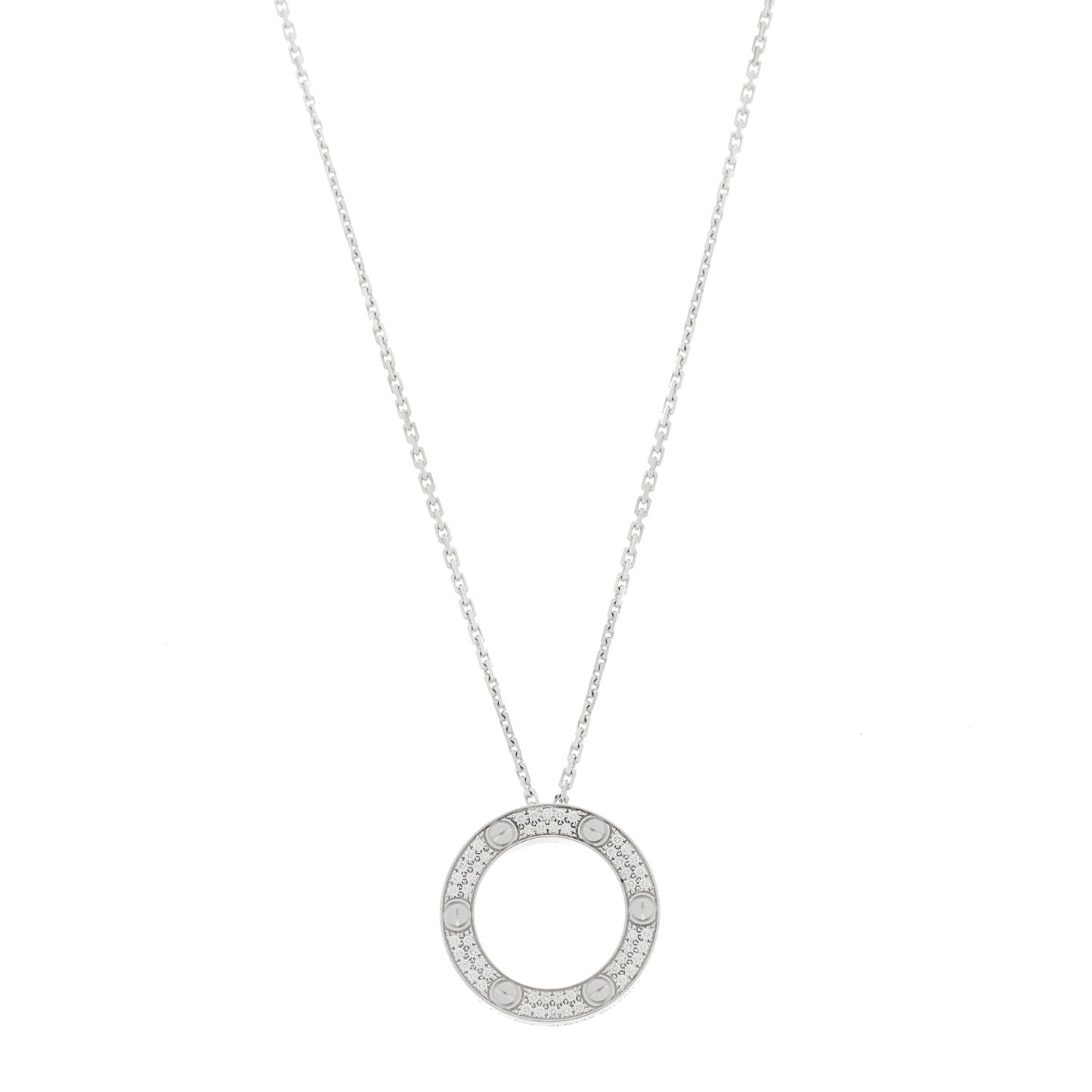 18K White Gold Diamond LOVE Paved Necklace