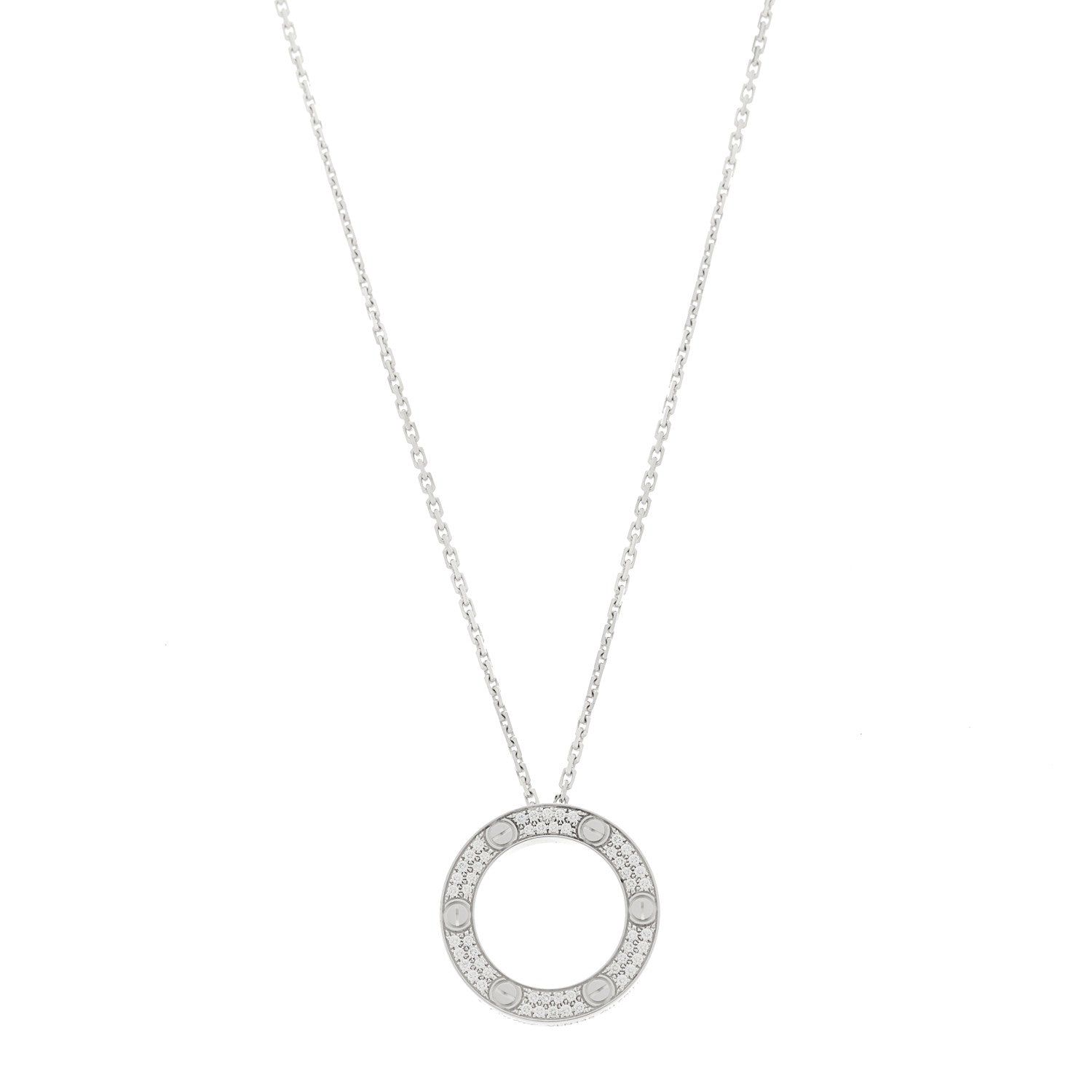 Cartier 18K White Gold Diamond LOVE Paved Necklace 1 of 5