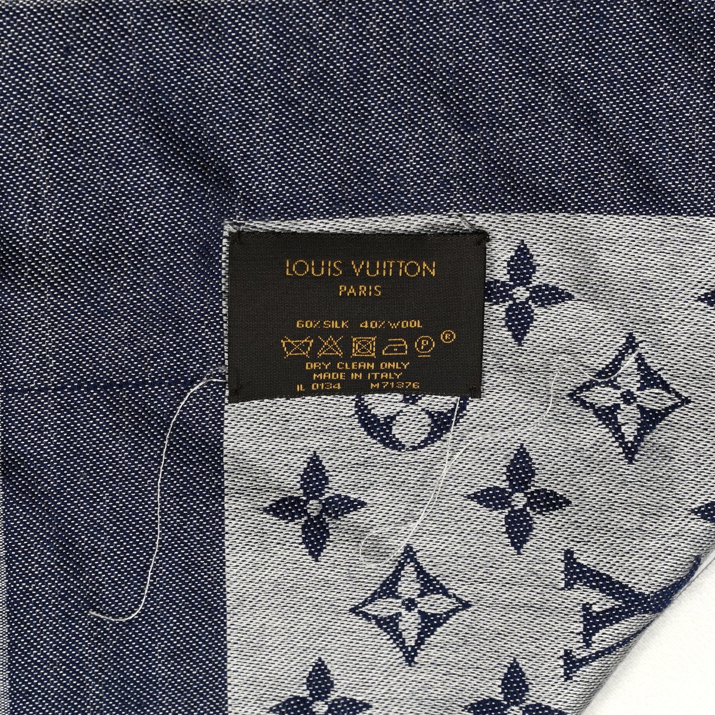 Silk Wool Monogram Denim Shawl Blue