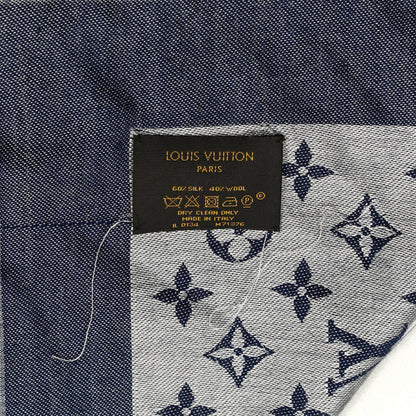 Louis Vuitton Silk Wool Monogram Denim Shawl Blue 3 of 4
