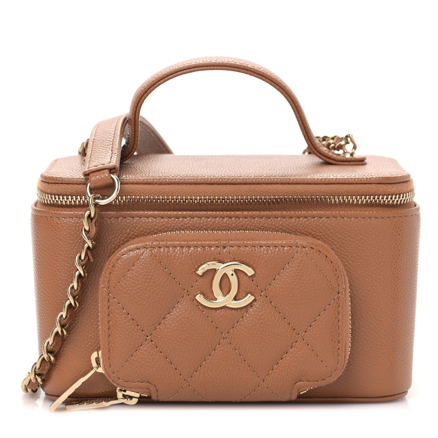 Chanel Caviar Quilted Top Handle Pocket Vanity Case Camel 1 of 10