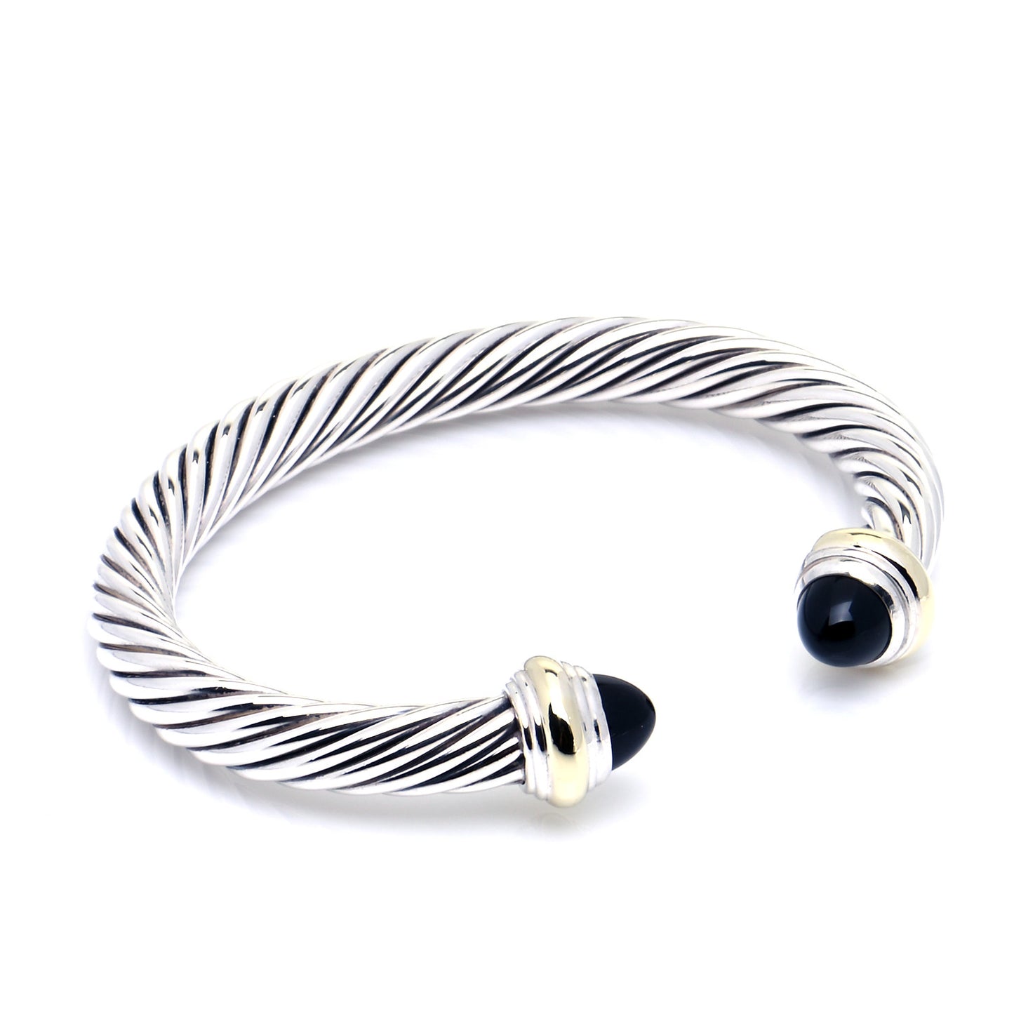 Sterling Silver 14K Yellow Gold Black Onyx 7mm Cable Classics Bracelet