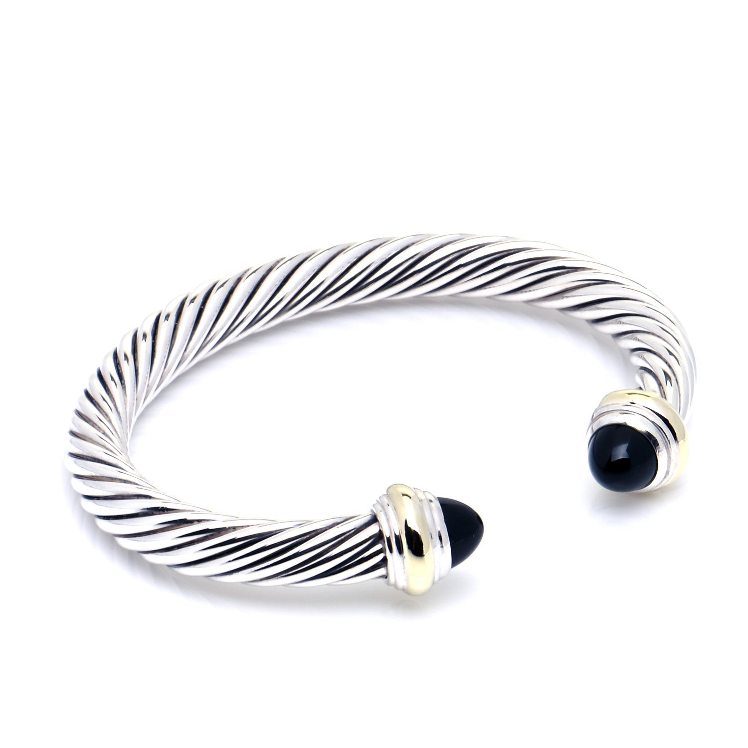 David Yurman Sterling Silver 14K Yellow Gold Black Onyx 7mm Cable Classics Bracelet 4 of 7