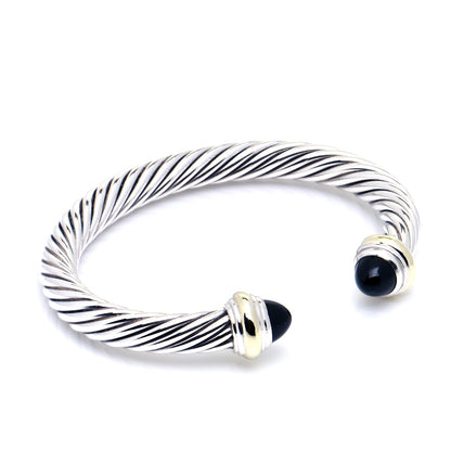 David Yurman Sterling Silver 14K Yellow Gold Black Onyx 7mm Cable Classics Bracelet 4 of 7
