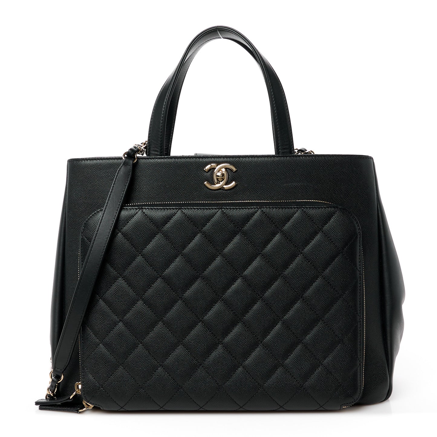 Caviar Quilted Large Business Affinity Shopping Bag Black