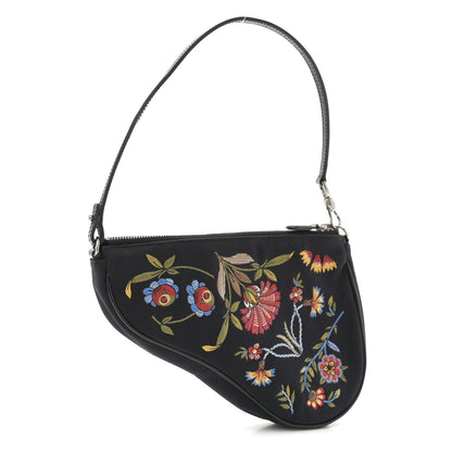 Christian Dior Satin Embroidered Floral Mini Saddle Pochette Bag Black 3 of 12