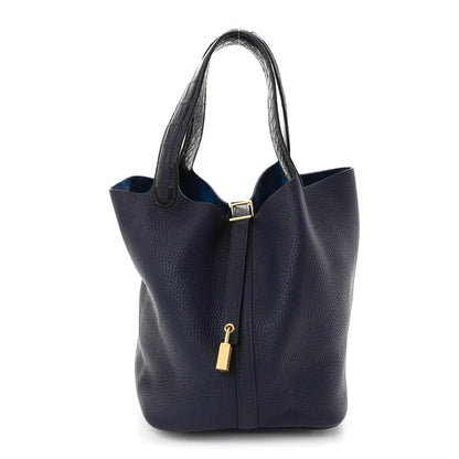 Hermes Taurillon Clemence Matte Alligator Picotin Lock Touch 22 Bleu Nuit 1 of 12