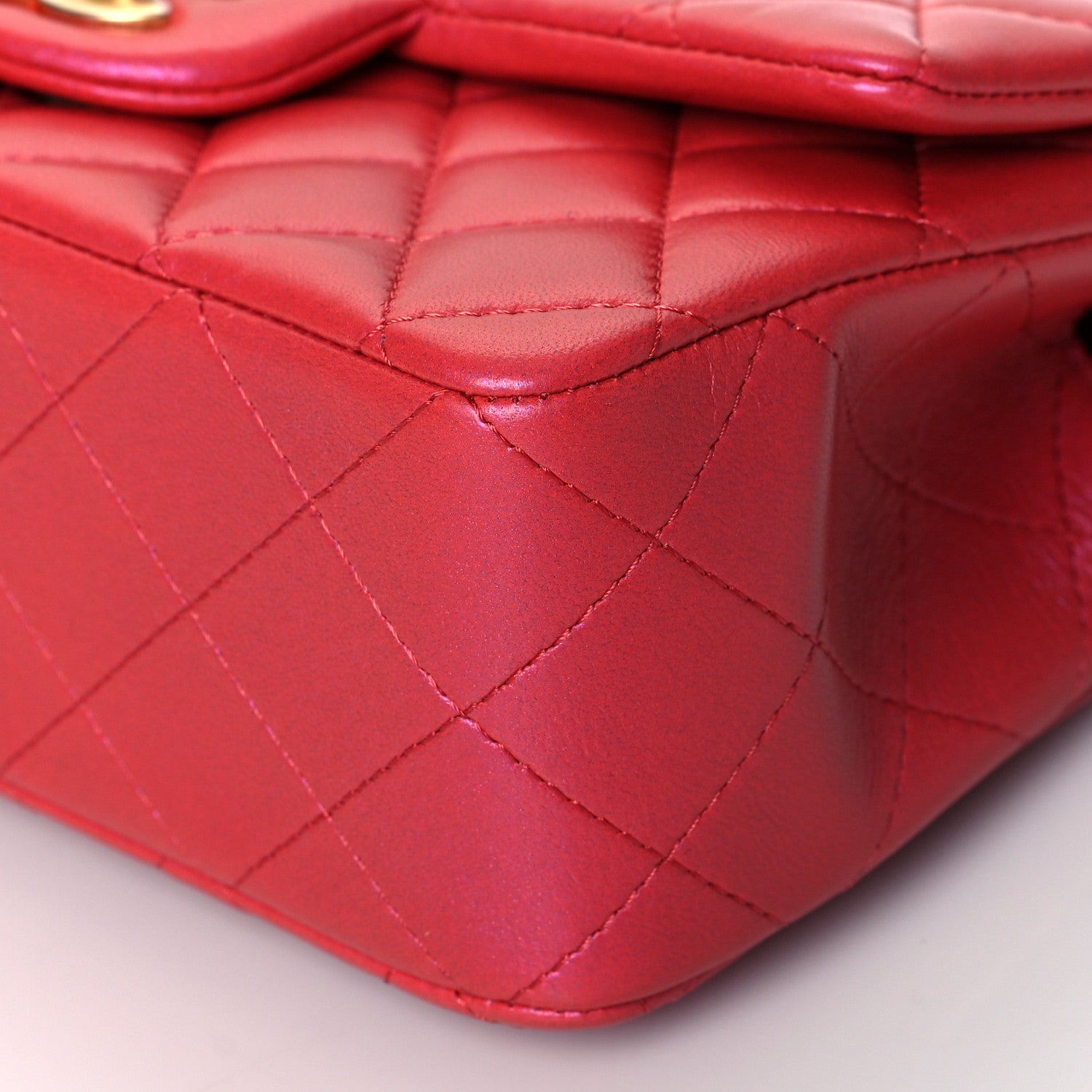 Chanel Iridescent Lambskin Quilted Mini Top Handle Rectangular Flap Red 10 of 11