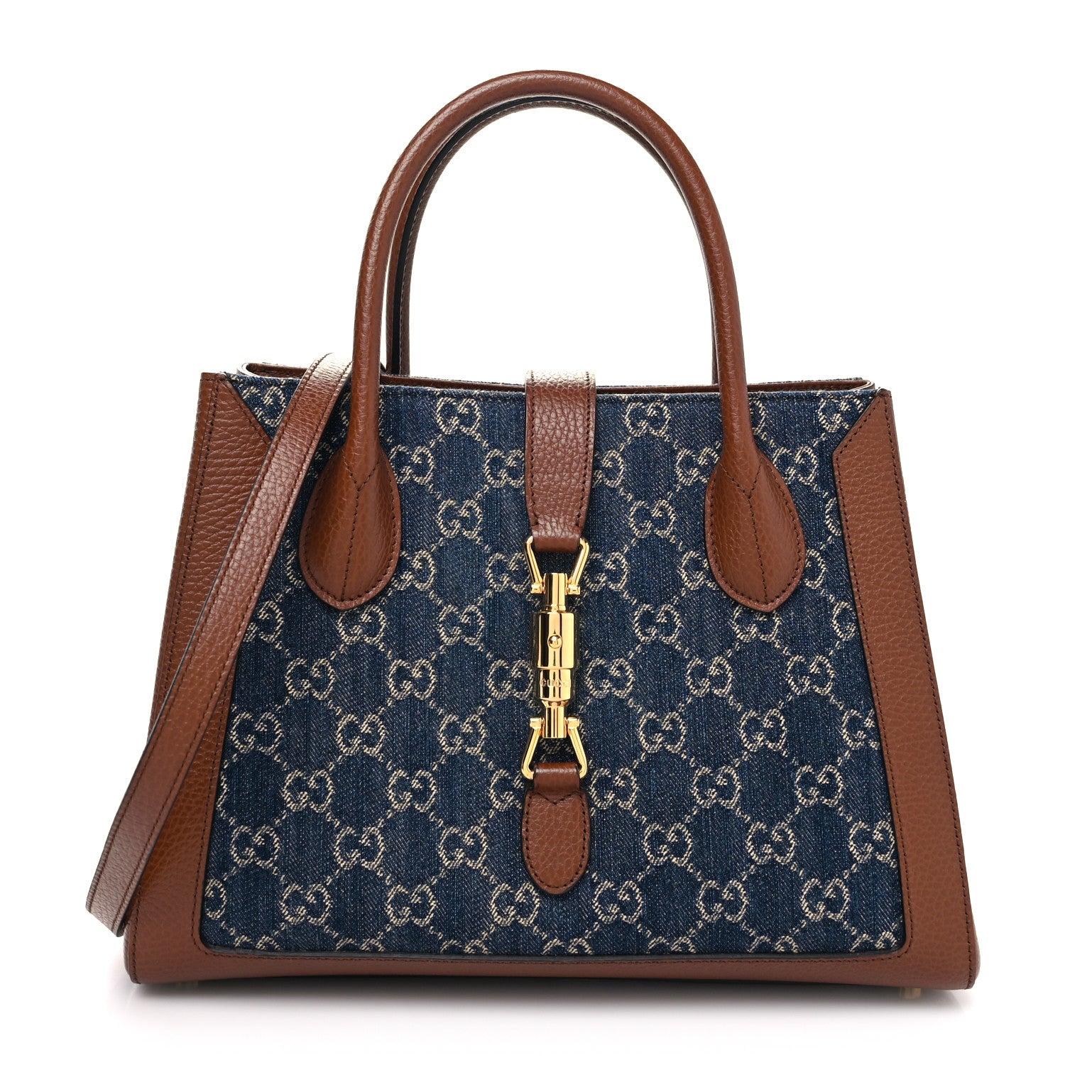 Gucci New Denim GG Monogram Dollar Calfskin Medium Jackie 1961 Tote Blue Tea Cuir Epilog 1 of 10