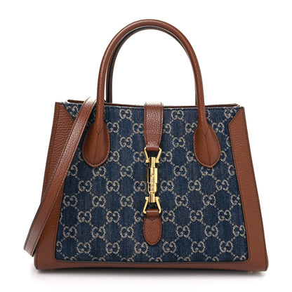 Gucci New Denim GG Monogram Dollar Calfskin Medium Jackie 1961 Tote Blue Tea Cuir Epilog 1 of 10