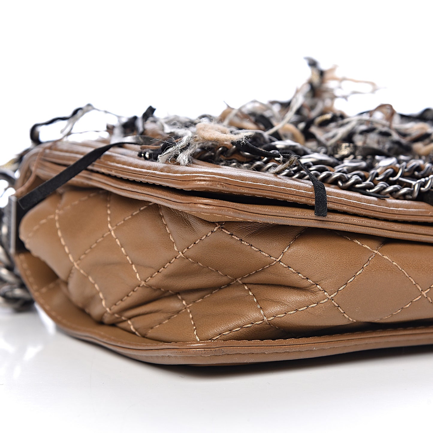 Calfskin Tweed Enchained Medium Boy Flap Brown