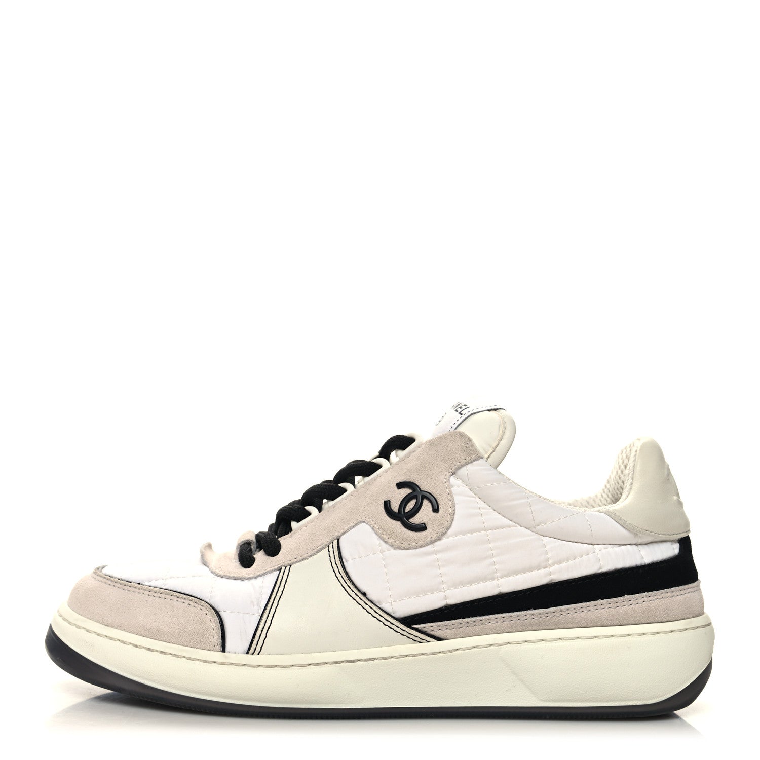 Chanel Suede Fabric Calfskin Womens CC Sneakers 39 White Light Gray 1 of 9