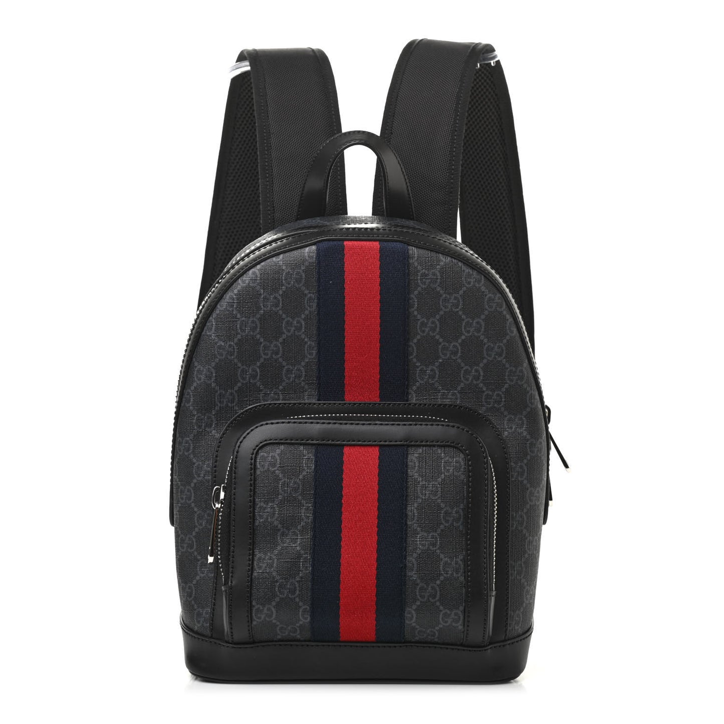 GG Supreme Monogram Appia Calfskin Web Small Day Backpack Black