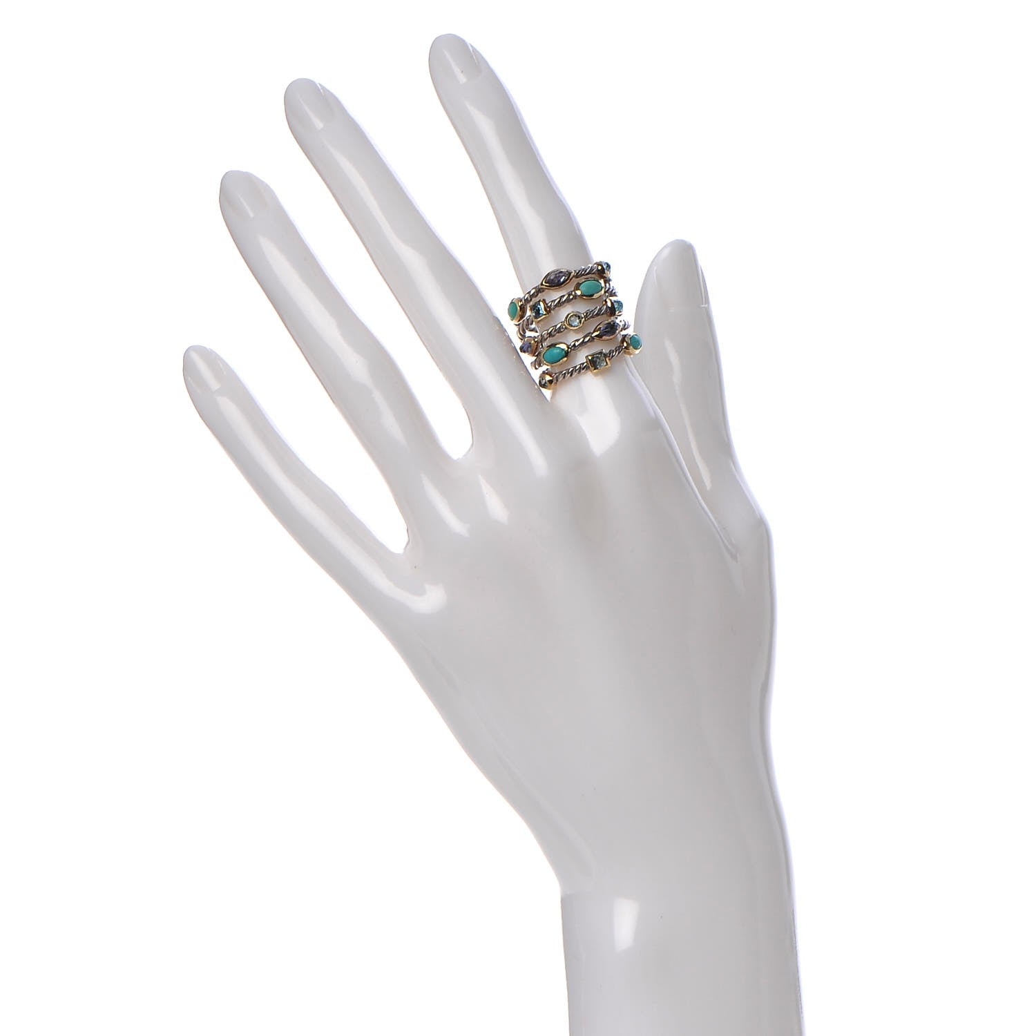 David Yurman Sterling Silver 18K Yellow Gold Turquoise Blue Topaz Iolite Confetti Ring 49.3 5 2 of 6