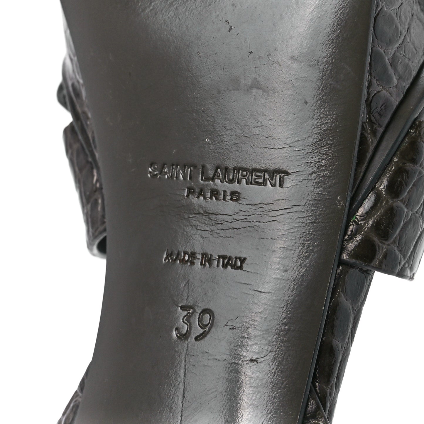 Calfskin Crocodile Embossed Tribute 75 Platform Sandals 39 Dark Grey