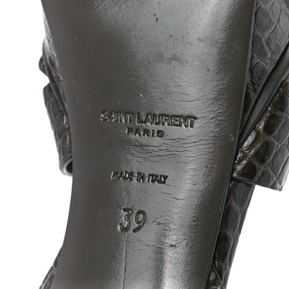 Saint Laurent Calfskin Crocodile Embossed Tribute 75 Platform Sandals 39 Dark Grey 6 of 8