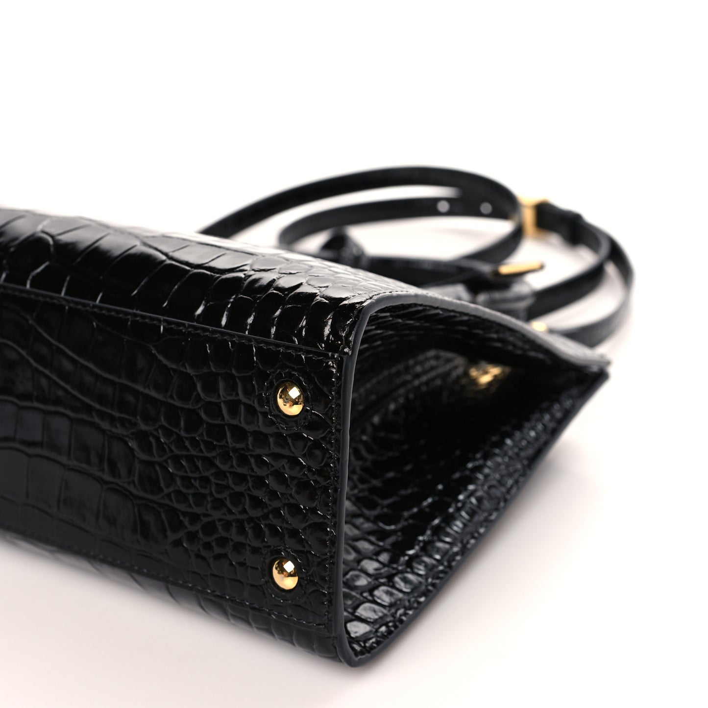 Crocodile Embossed Calfskin Mini Frances Tote Black