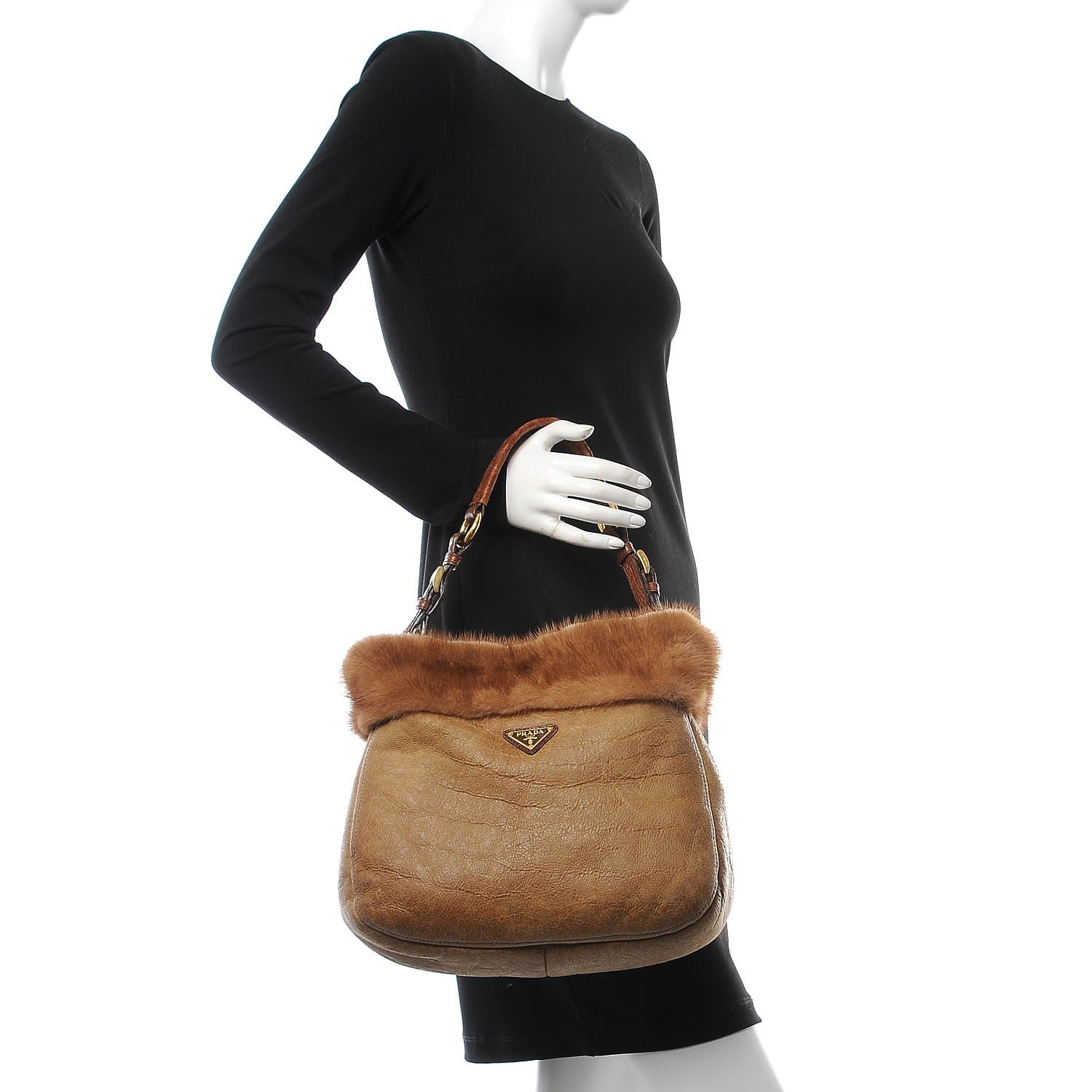 Prada Suede Shearling Mink Fur Crocodile Shoulder Bag 2 of 10