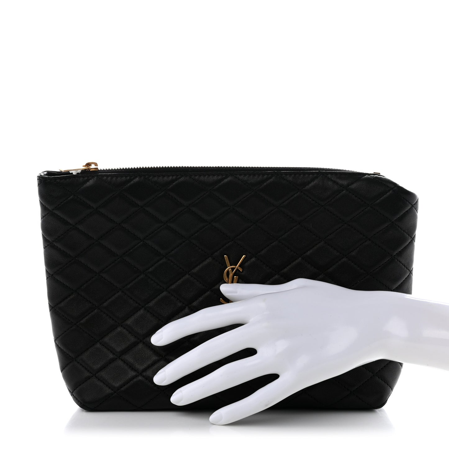Lambskin Quilted Gaby Cosmetic Pouch Black