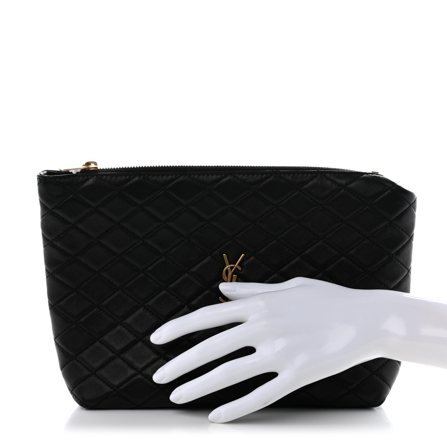 Saint Laurent Lambskin Quilted Gaby Cosmetic Pouch Black 2 of 8