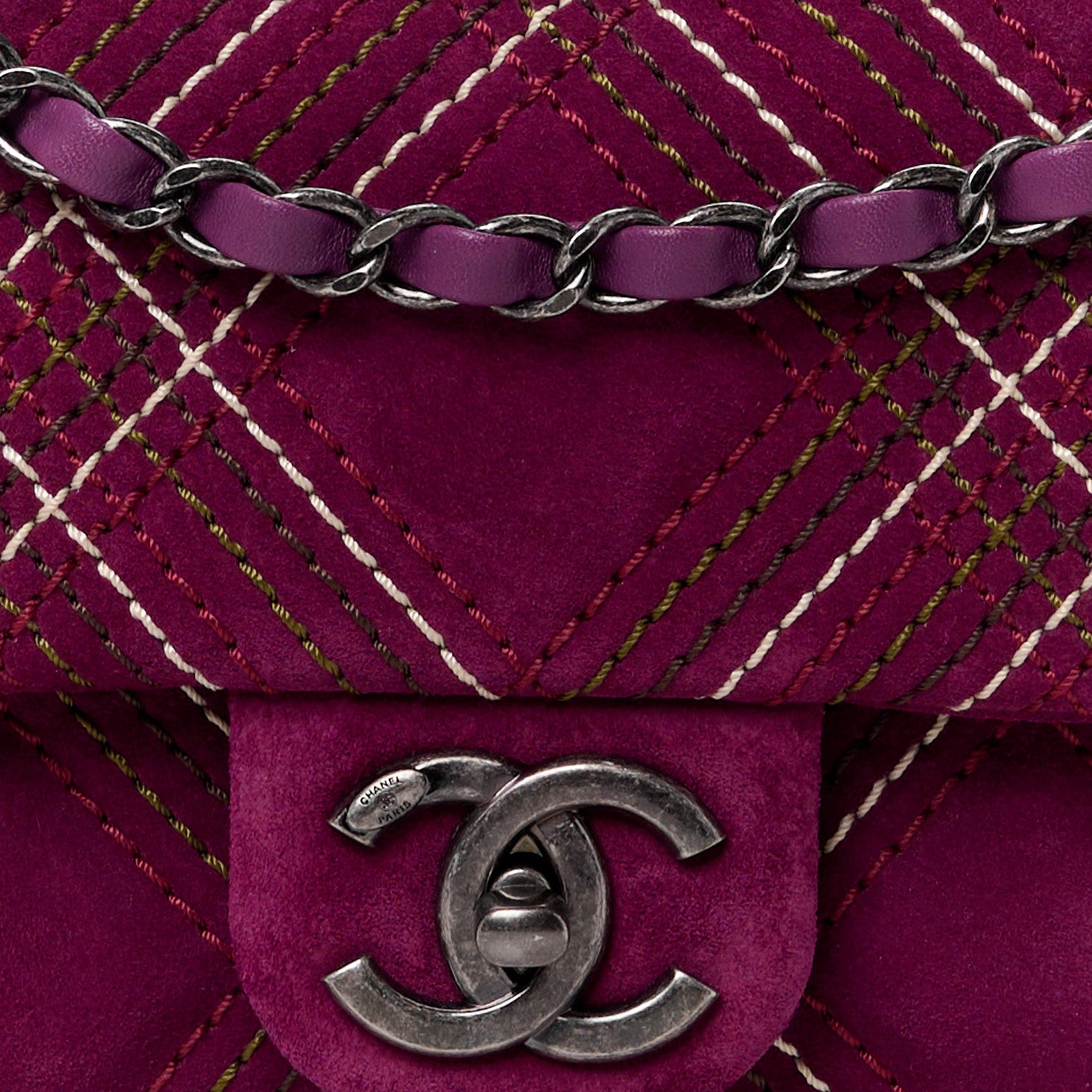 Chanel Suede Stitched Medium Saltire Single Flap Purple 9 of 11